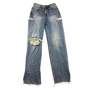 Ksubi Jeans Women 29" Blue Denim Playback Karma Straight Cut Out Skater Biker